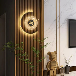 Gold LED Wall Light with Clock – in a room setting