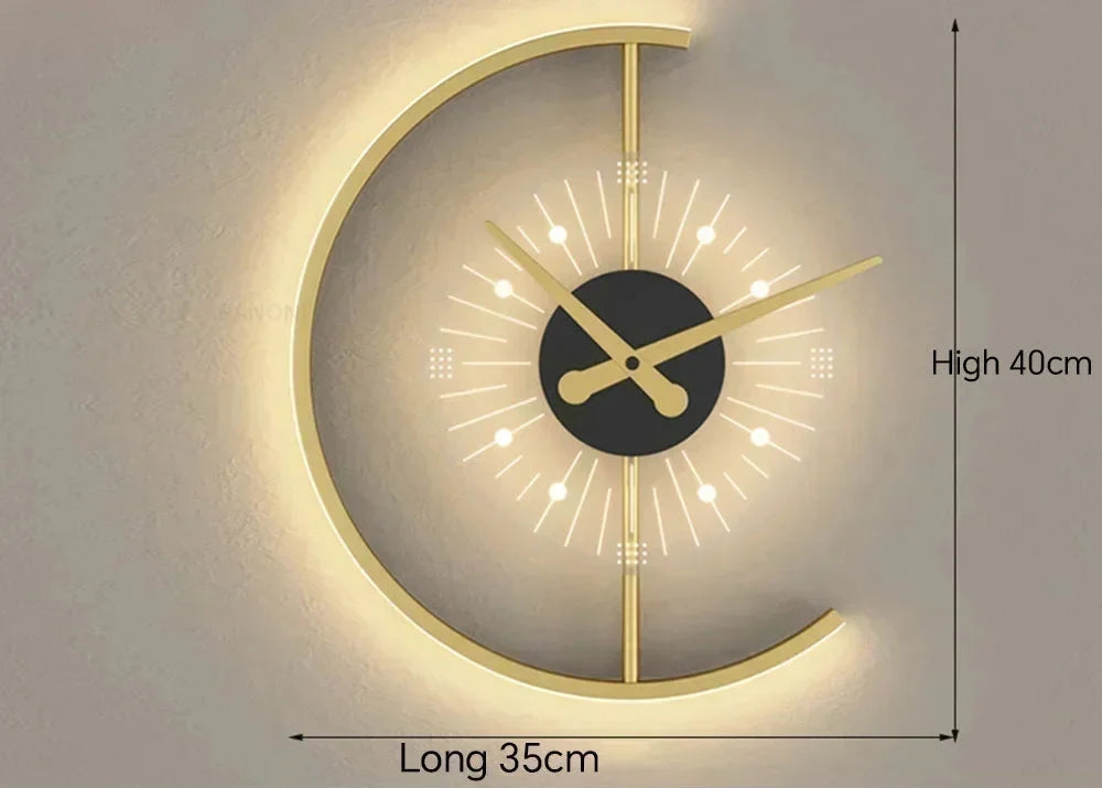 Gold LED Wall Light with Clock – styled view