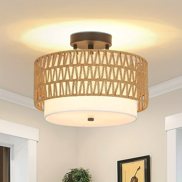 Rattan-Look Semi-Flush Ceiling Light