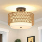 Rattan-Look Semi-Flush Ceiling Light