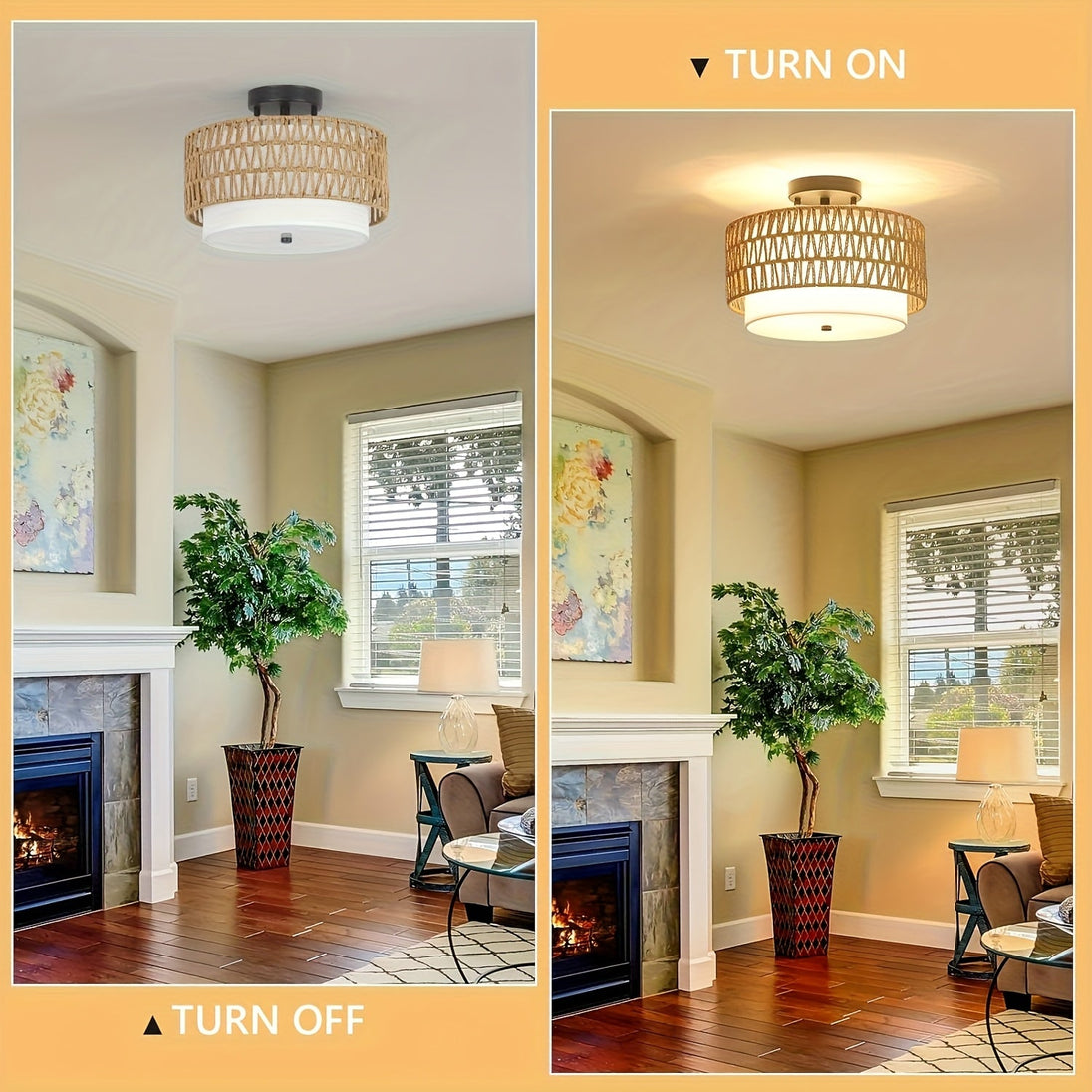 Rattan-Look Semi-Flush Ceiling Light