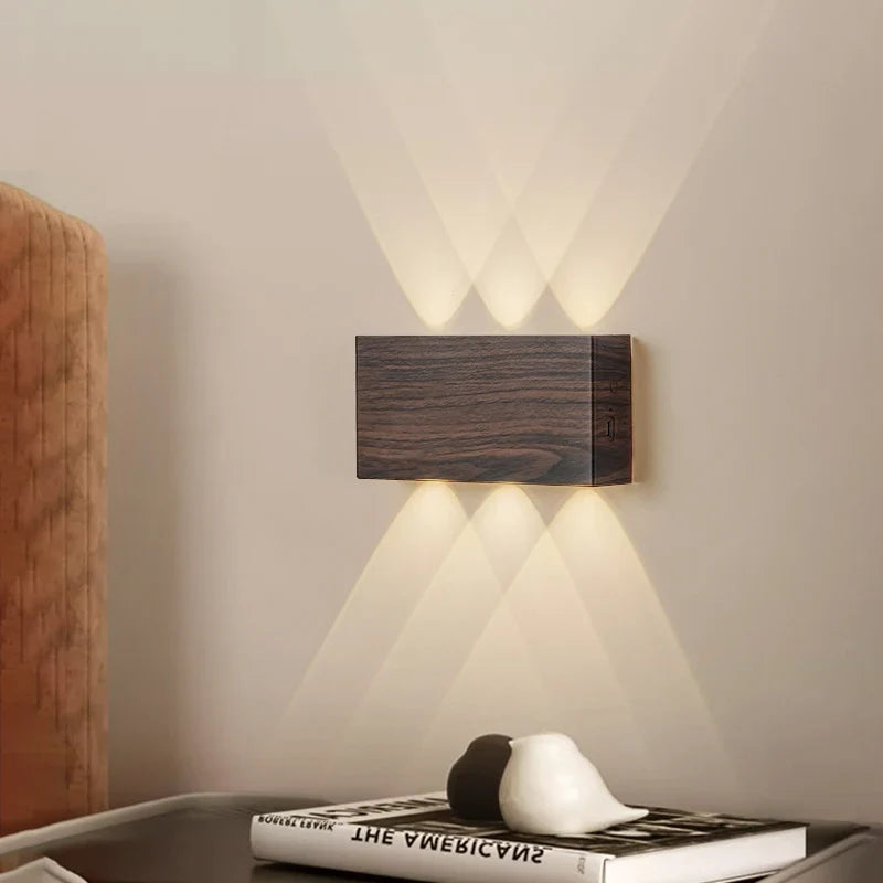 Rechargeable Wood-Grain LED Wall Lamp