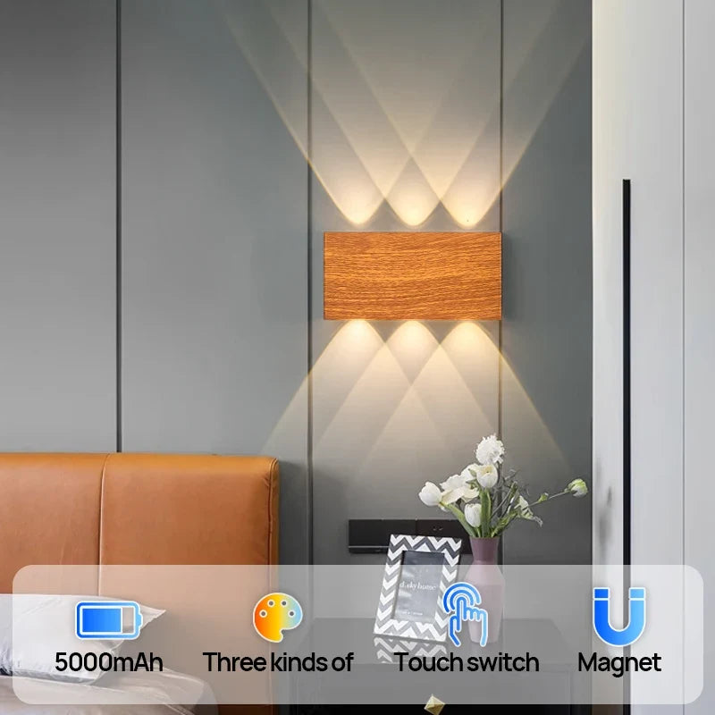 Rechargeable Wood-Grain LED Wall Lamp