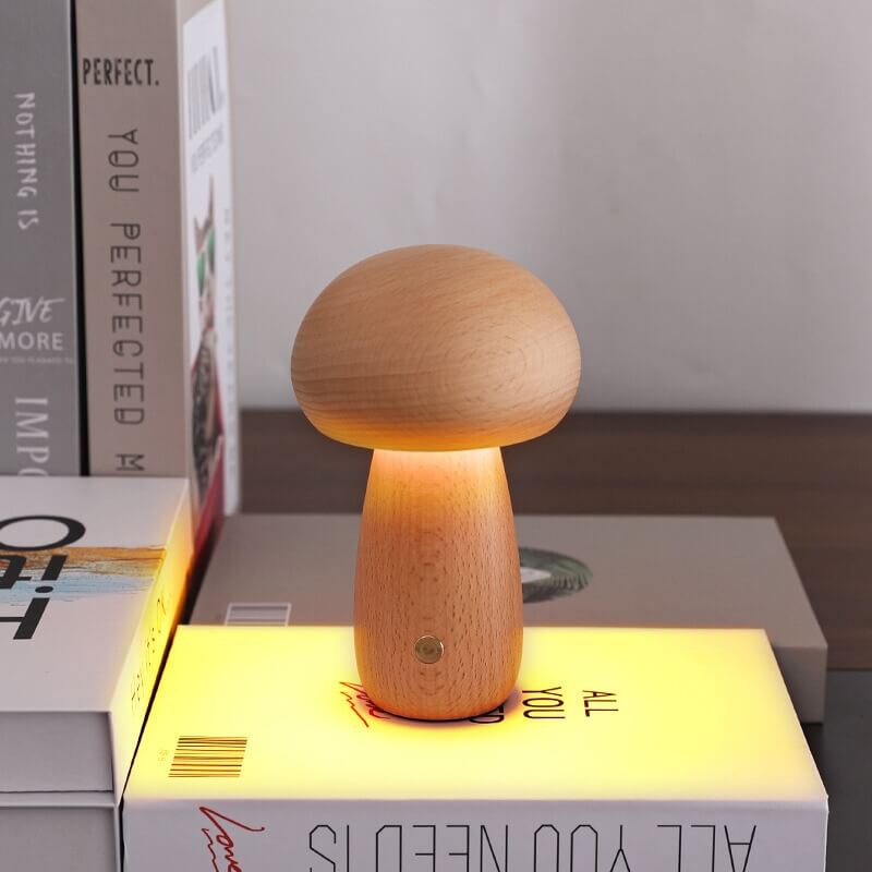 Wooden Mushroom Night Light – Natural Wood