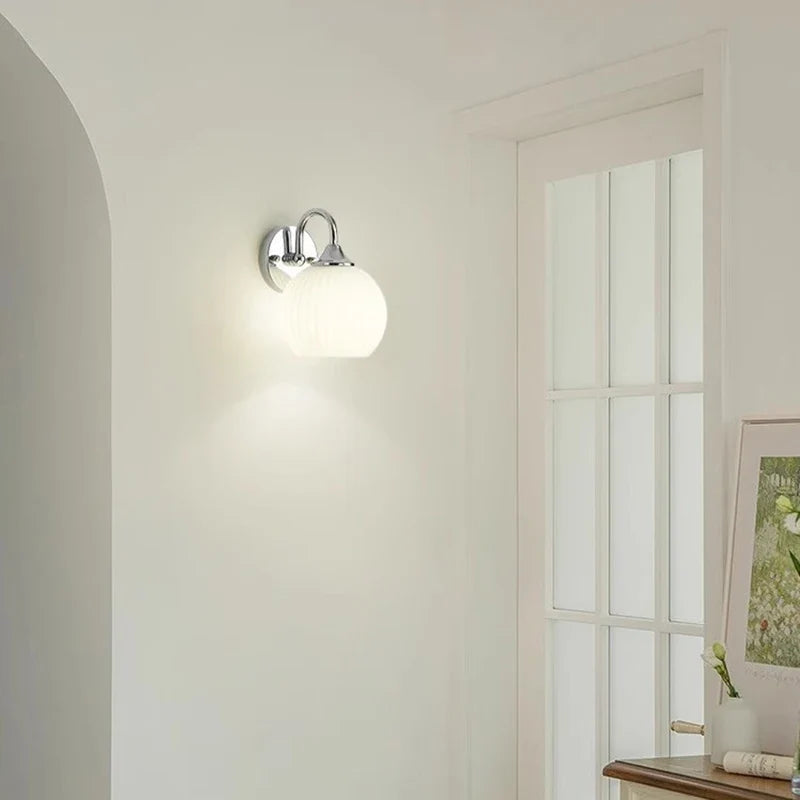 Ribbed Glass Globe Wall Lamp