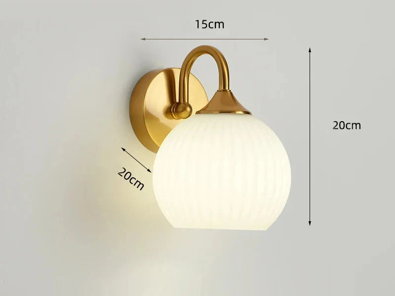 Ribbed Glass Globe Wall Lamp – Brass – Design 2