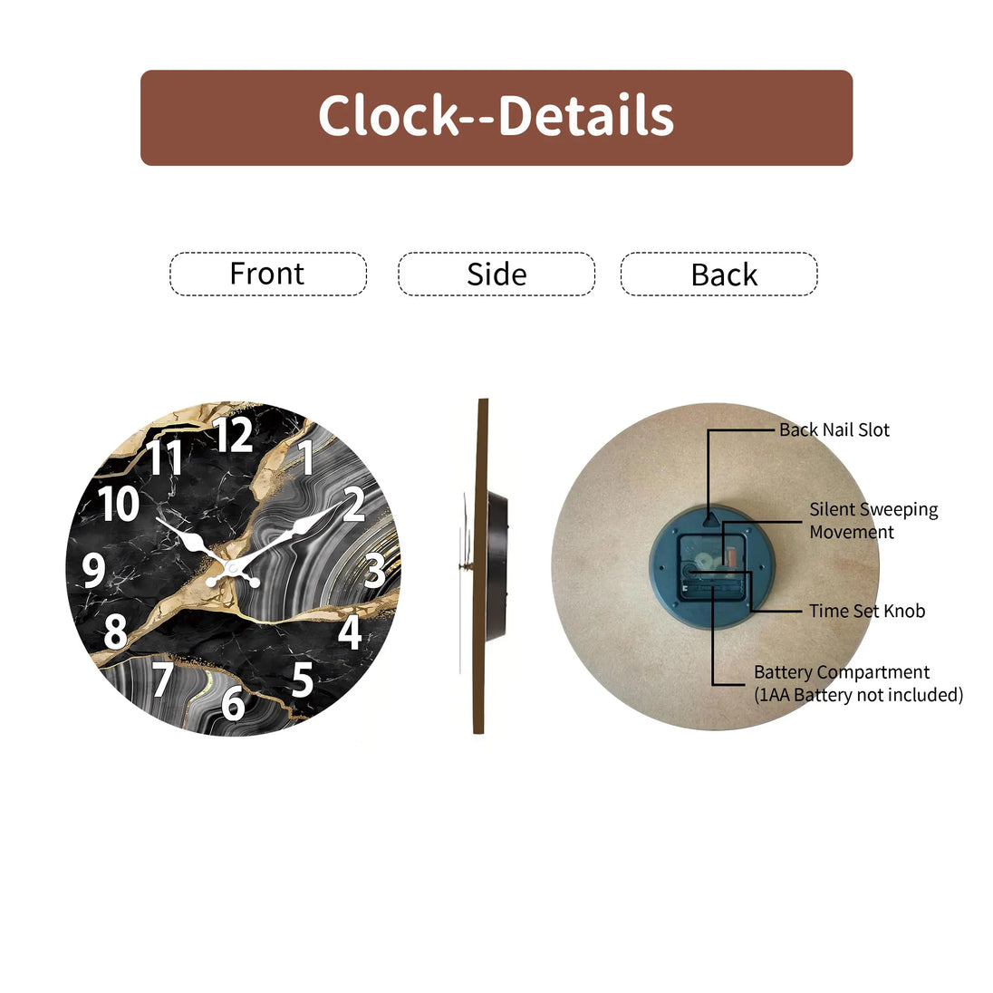 Marble-Effect Wall Clock – styled view