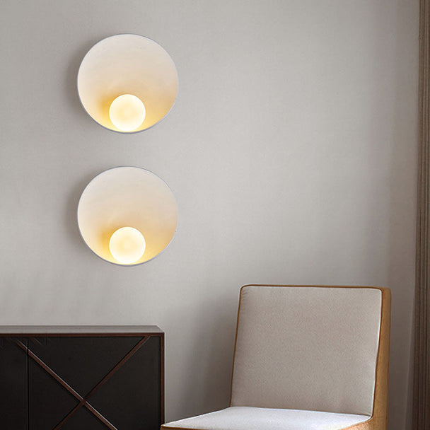 Round Resin and Frosted Glass Wall Sconce – White