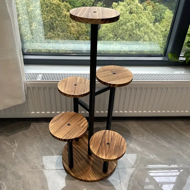 Round Six-Tier Wooden Plant Stand
