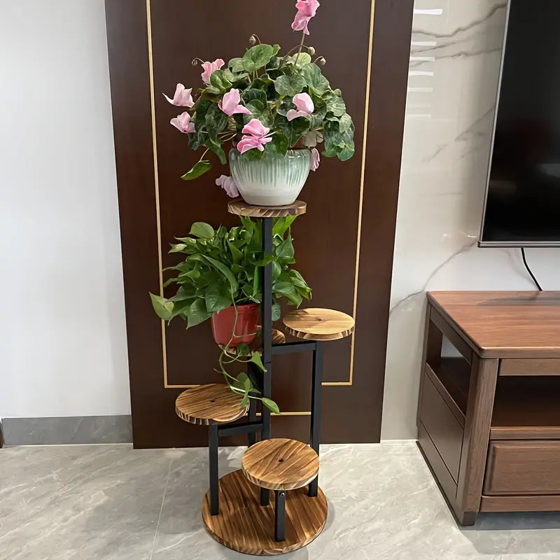 Round Six-Tier Wooden Plant Stand