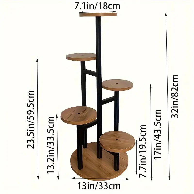 Round Six-Tier Wooden Plant Stand