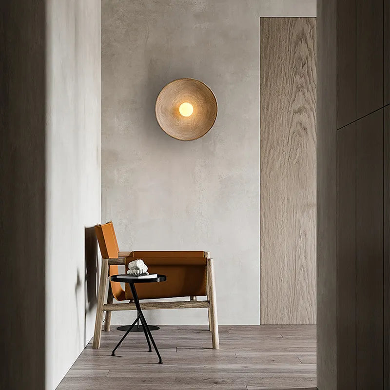Round Wood-Effect LED Wall Sconce