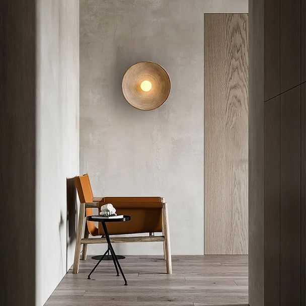Round Wood-Effect LED Wall Sconce