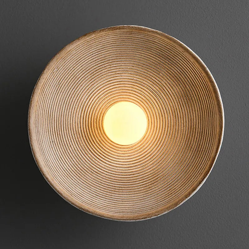 Round Wood-Effect LED Wall Sconce