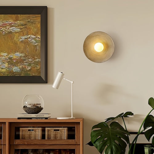 Round Wood-Effect LED Wall Sconce