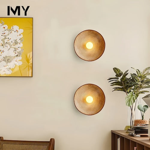 Round Wood-Effect LED Wall Sconce