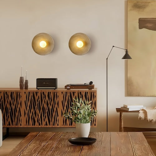 Round Wood-Effect LED Wall Sconce