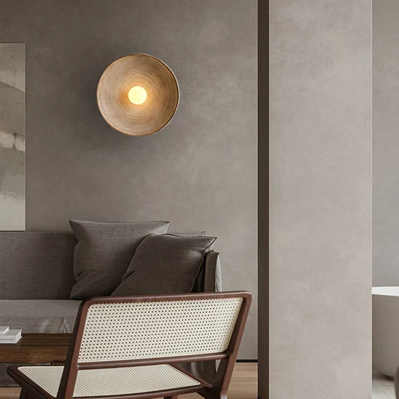 Round Wood-Effect LED Wall Sconce