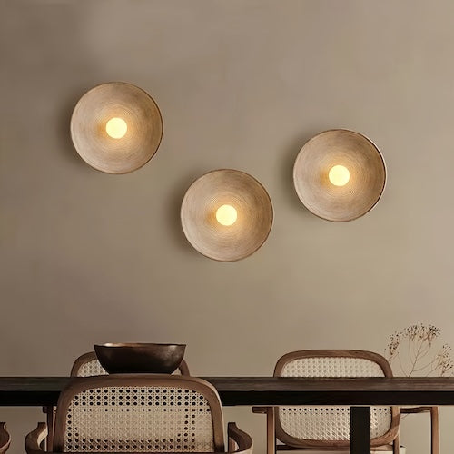 Round Wood-Effect LED Wall Sconce