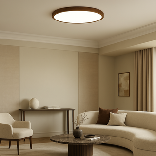 Modern Round Flush Mount Ceiling Light with Wood Accent