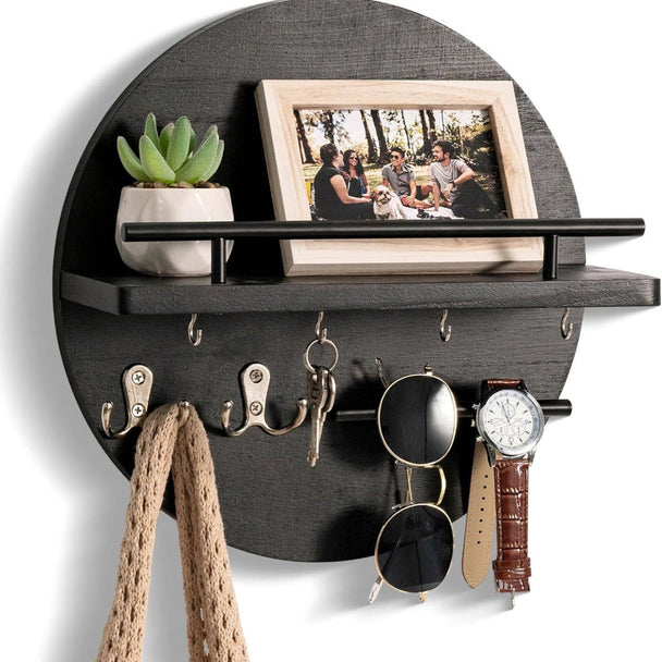 Round Wall Key Holder in Black/Gold
