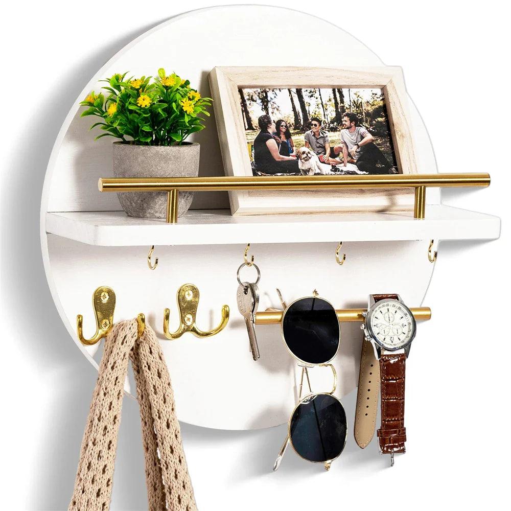 Round Wall Key Holder in White/Gold
