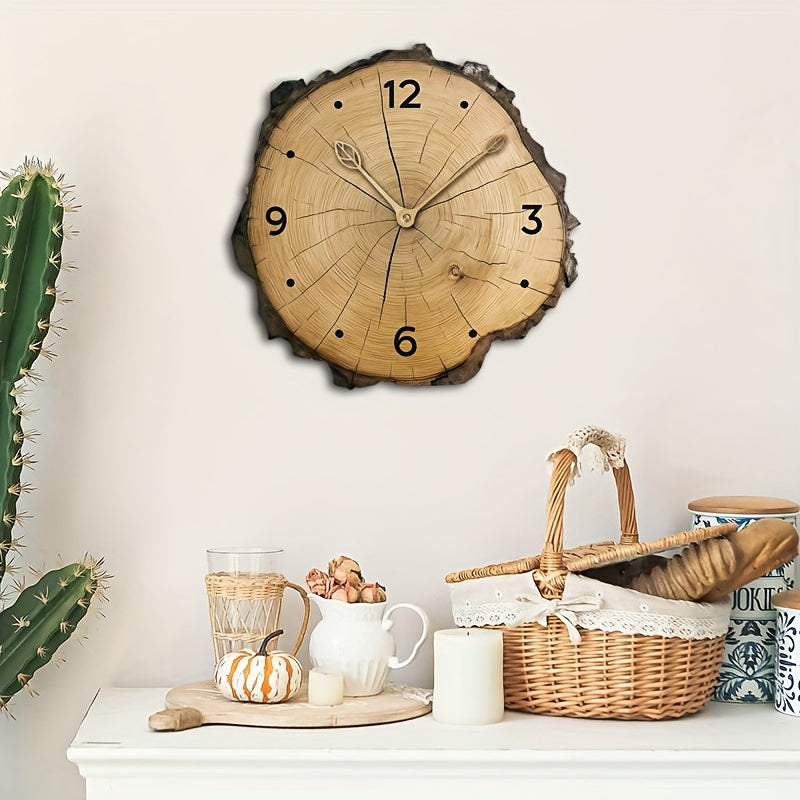 Rustic Log Slice Wall Clock – detail view