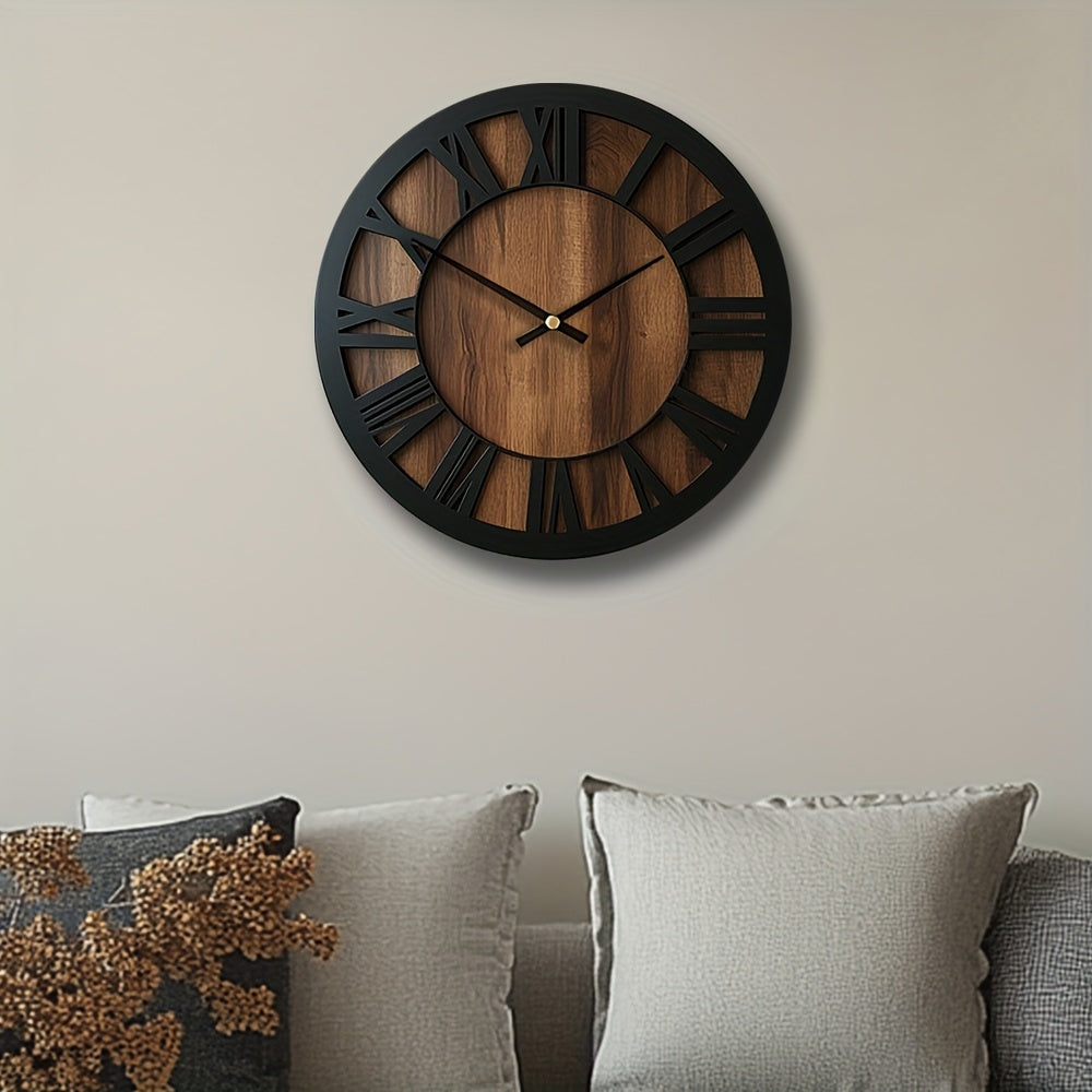 Rustic Wooden Wall Clock with Roman Numerals