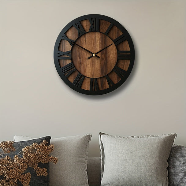 Rustic Wooden Wall Clock with Roman Numerals