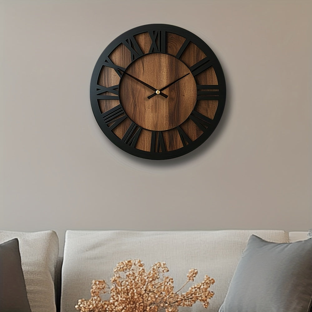 Rustic Wooden Wall Clock with Roman Numerals