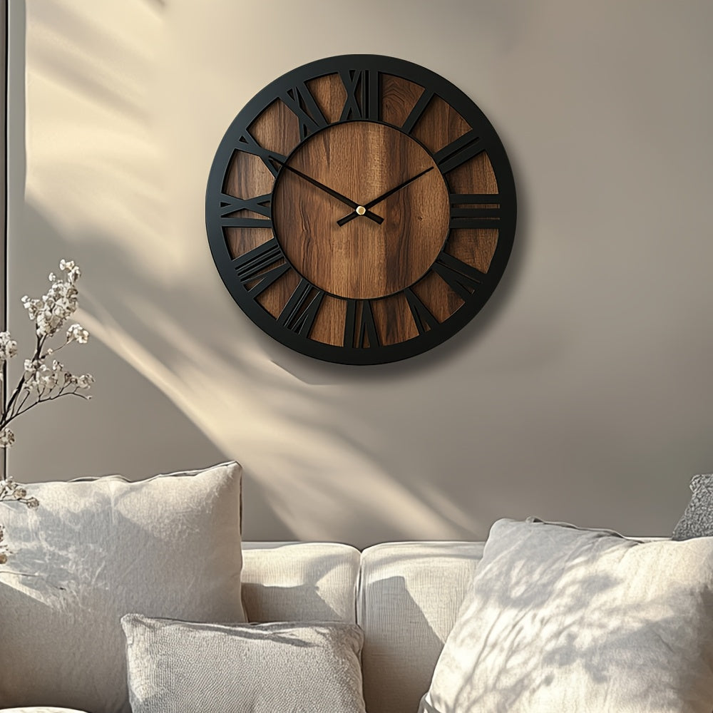 Rustic Wooden Wall Clock with Roman Numerals