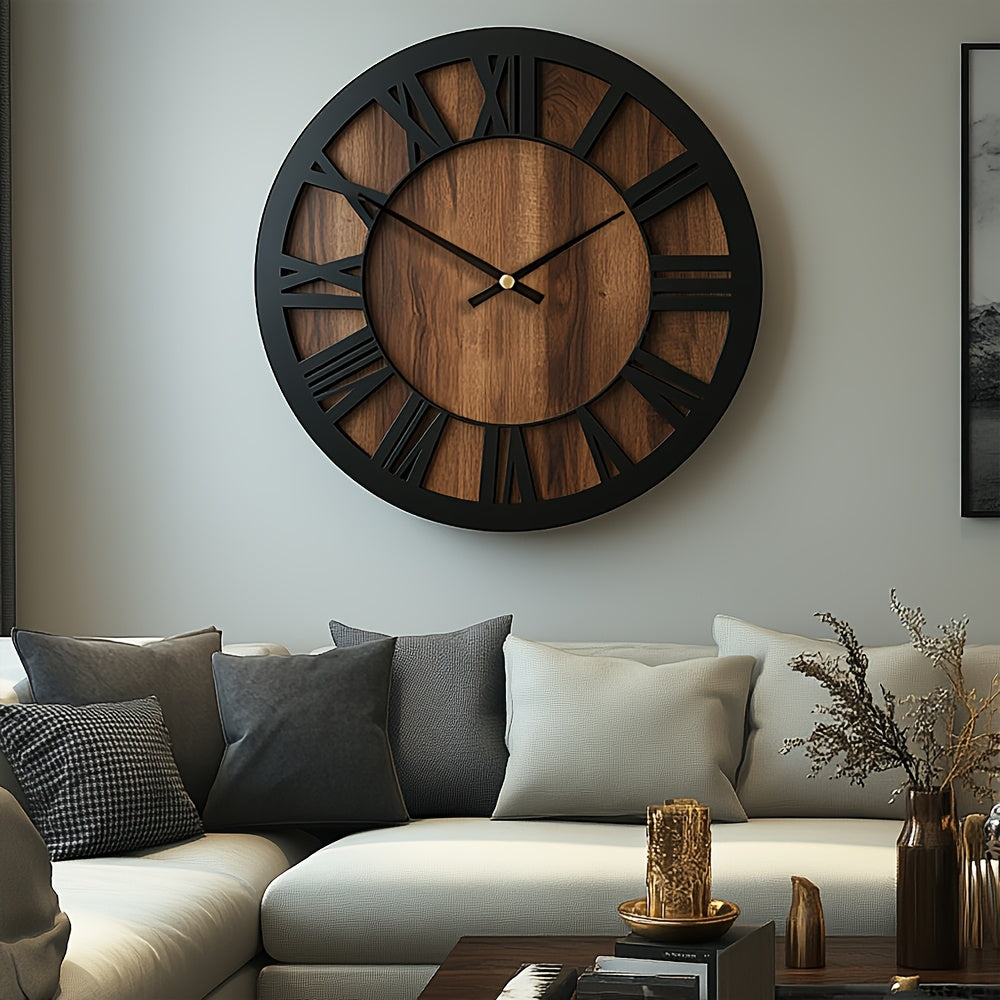 Rustic Wooden Wall Clock with Roman Numerals