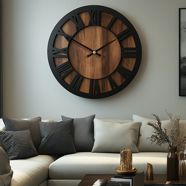 Rustic Wooden Wall Clock with Roman Numerals