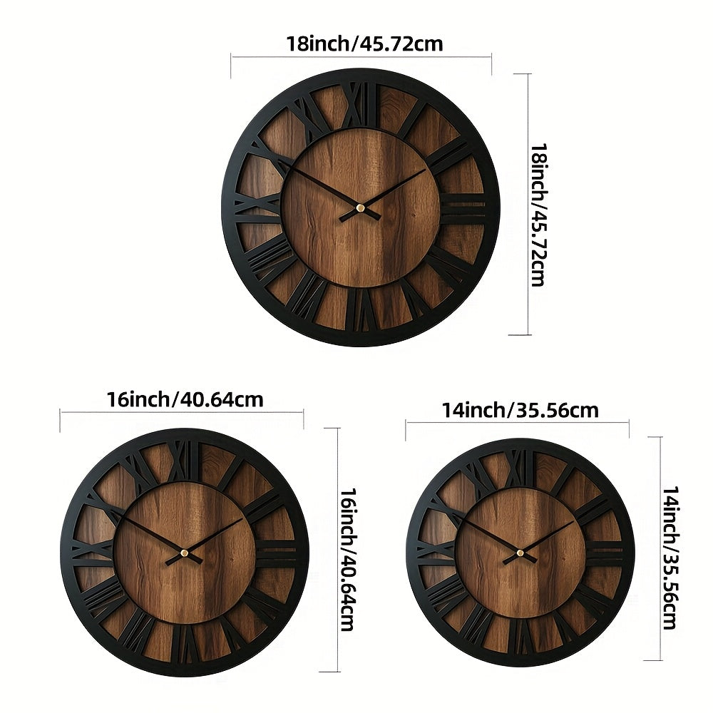 Rustic Wooden Wall Clock with Roman Numerals