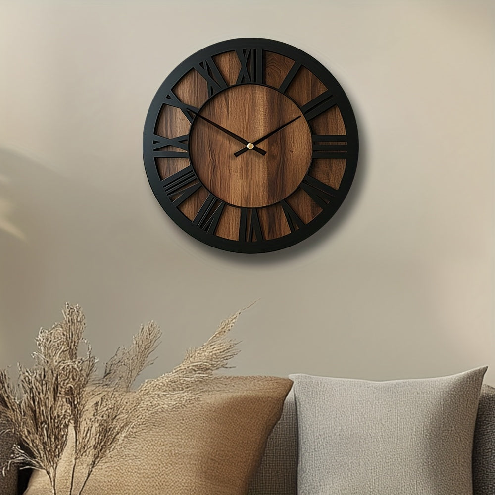 Rustic Wooden Wall Clock with Roman Numerals