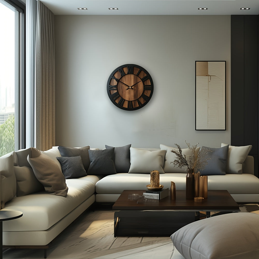 Rustic Wooden Wall Clock with Roman Numerals