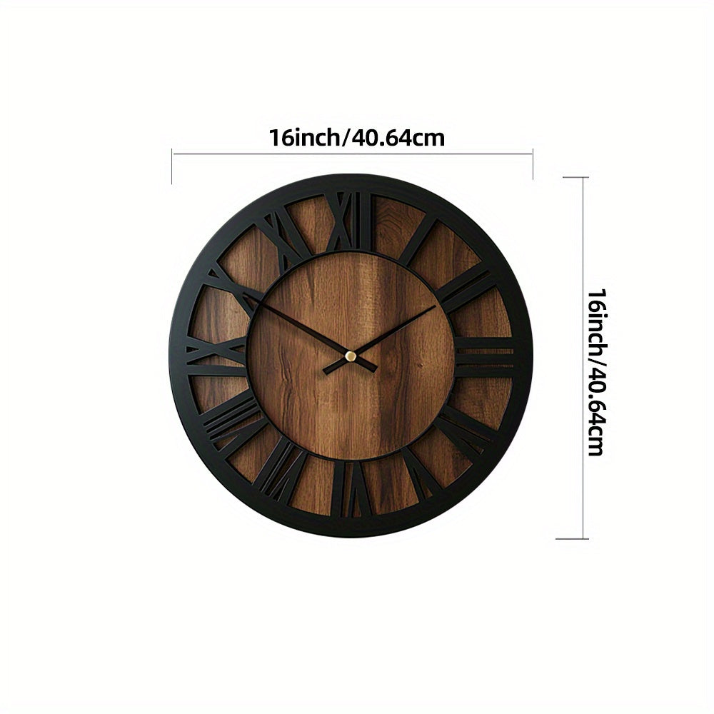 Rustic Wooden Wall Clock with Roman Numerals