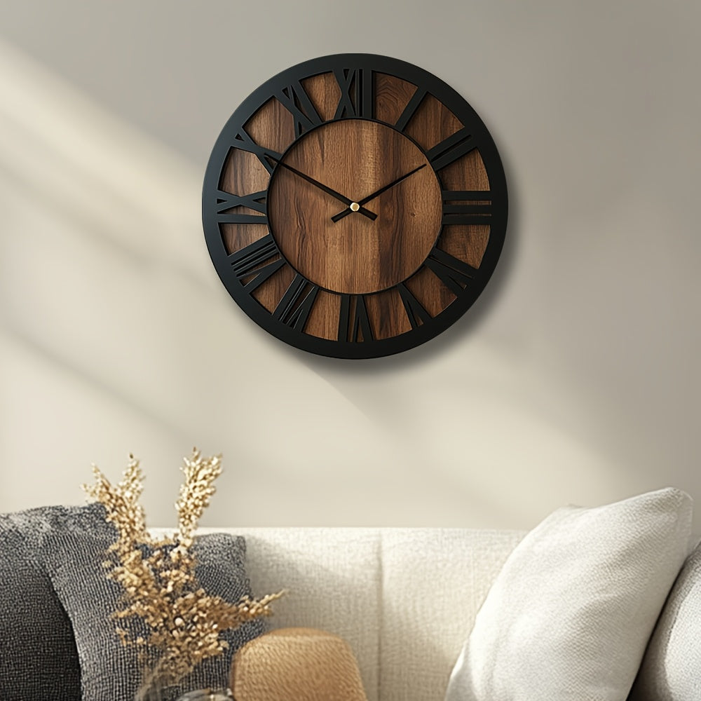 Rustic Wooden Wall Clock with Roman Numerals