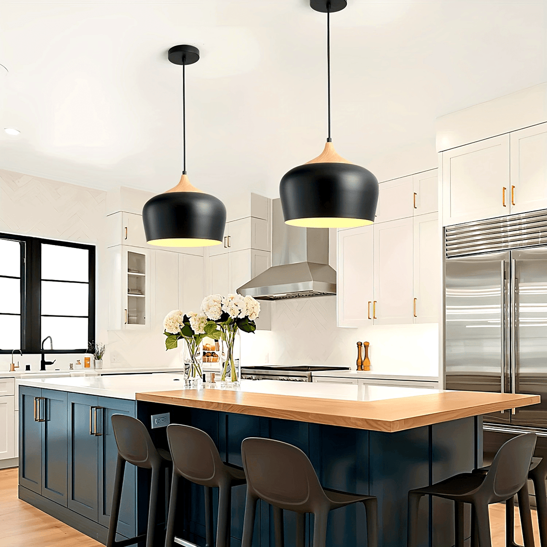 Iron and Wood-Grain Pendant Light