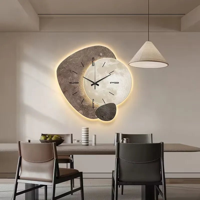 Scandinavian Metal and Wood Wall Clock in Brown