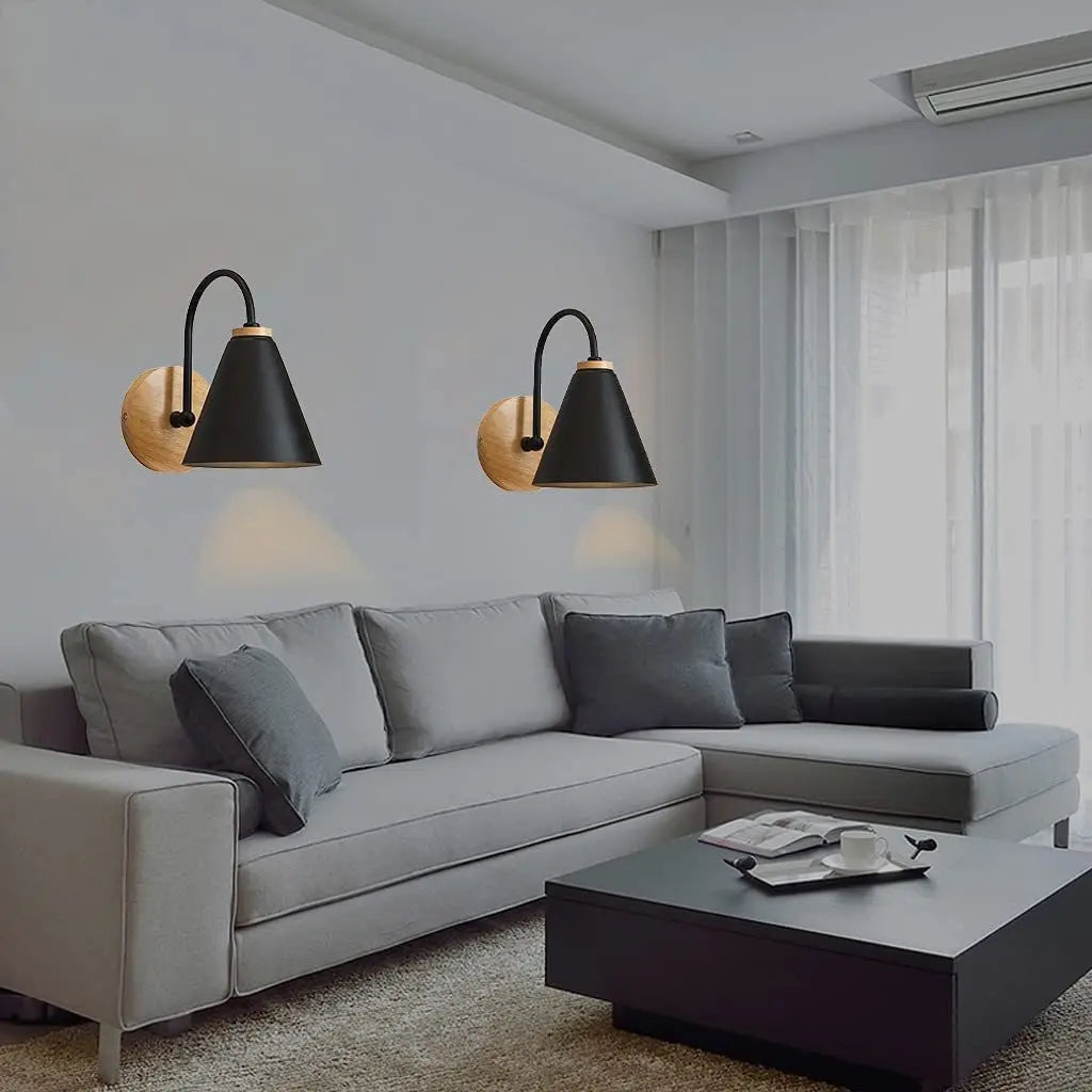 Scandinavian Wood and Iron Wall Sconce