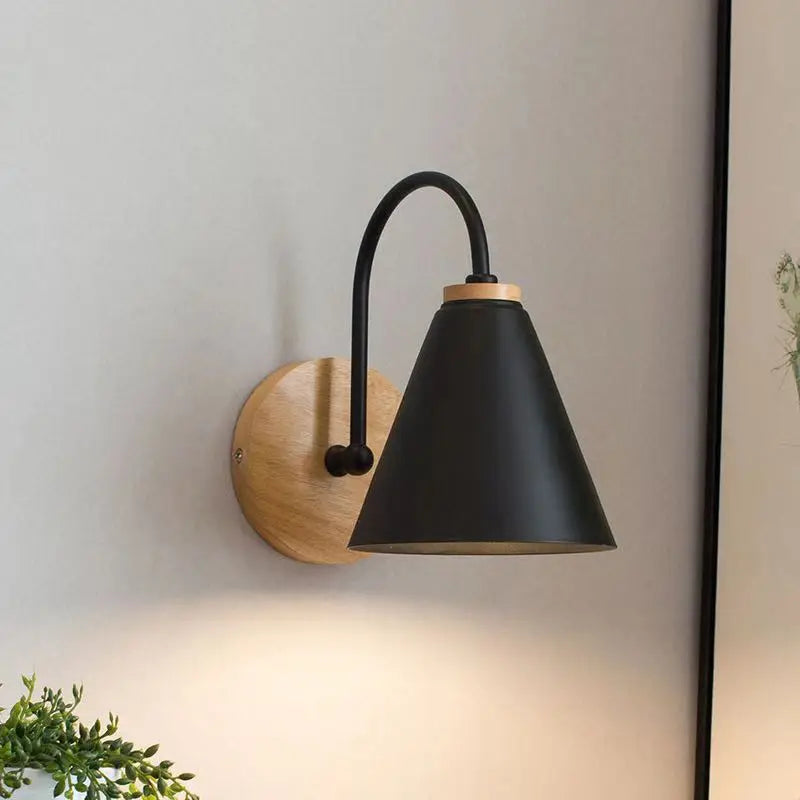 Scandinavian Wood and Iron Wall Sconce – Black