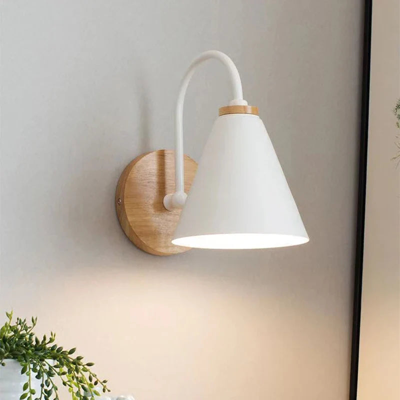 Scandinavian Wood and Iron Wall Sconce – White