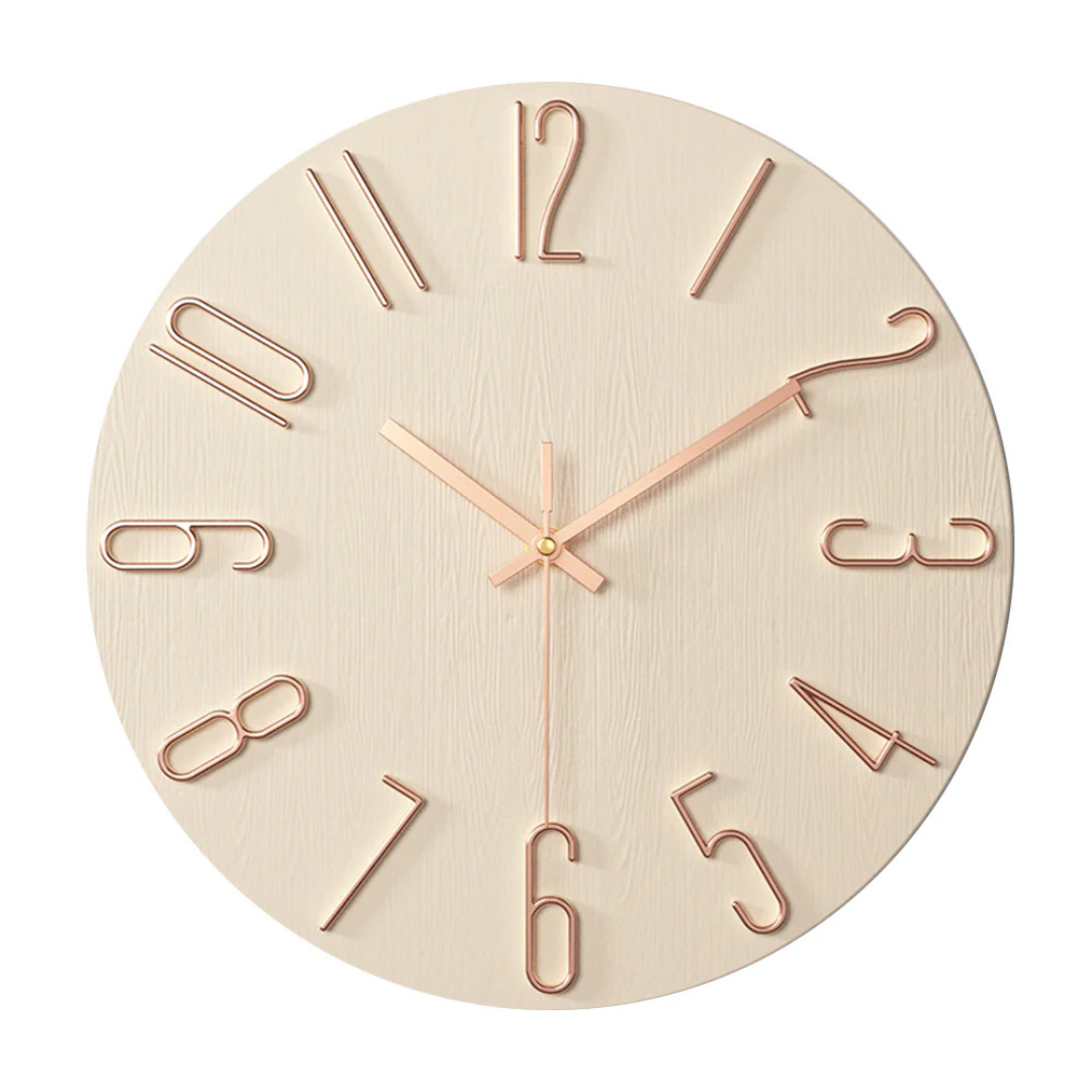 Round Wall Clock with Gold Numerals in Rose