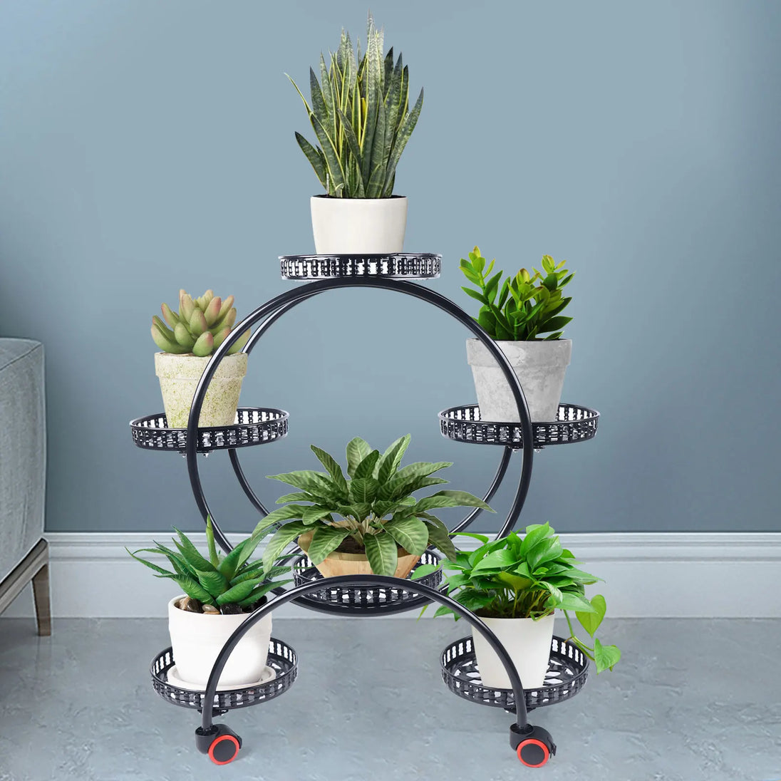 Six-Tier Wrought Iron Plant Stand – Black