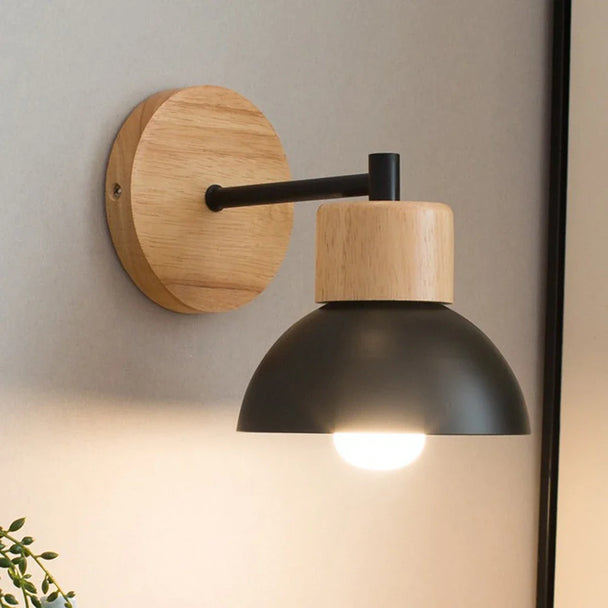 Wood and Metal Wall Lamp in Black