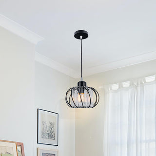 Spherical Glass Pendant Light with Wire Frame Cage