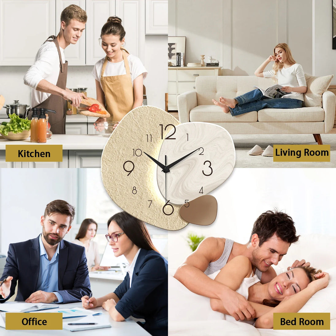 Modern Stone-Effect Wall Clock – in a room setting