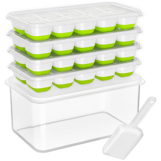 Stackable Silicone Ice Cube Trays with Storage Box in White / Green