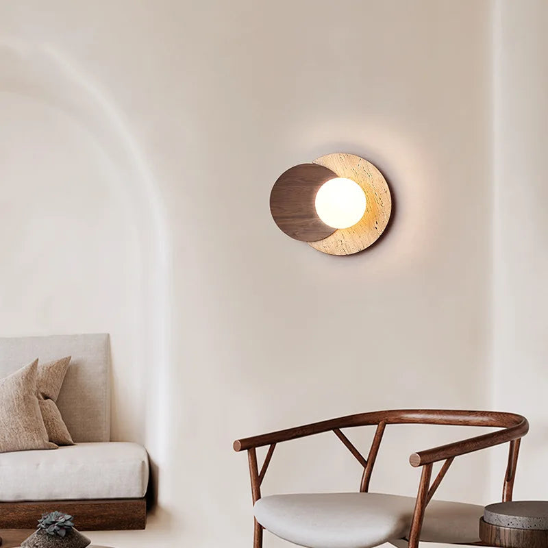 Stone and Wood Globe Wall Lamp